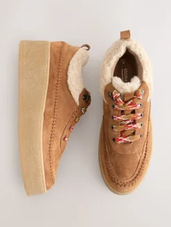 Lichtbruin - Signature Premium Leather Hiker Wedge Trainers*Next Hot