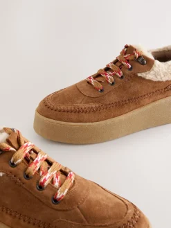 Lichtbruin - Signature Premium Leather Hiker Wedge Trainers*Next Hot