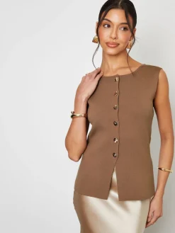 Lichtbruin - Ribbed Knitted Waistcoat*Threadbare New