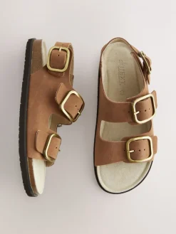 Lichtbruin leer - Sandalen met voetbed en bandje aan de achterkant*Next Best