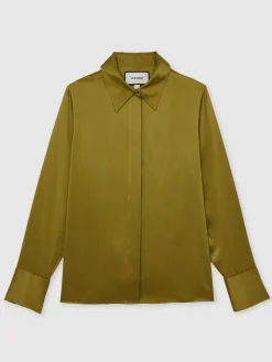Lichtgroen - Ameira Silk-Satin Concealed-Placket Shirt*Reiss Online