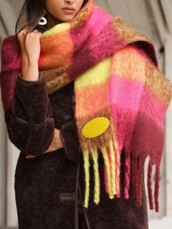 Limoengroen en roze ruit - - Geborstelde sjaal*Love & Roses Outlet