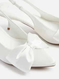 Bridal Merlot Satin Slingback Court Heels With Bow Detail*Linzi New