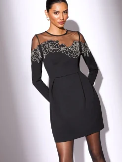 - Versierde mini-skaterjurk met bloemenprint en lange mouwen*Lipsy Hot