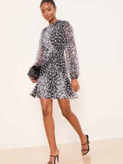 Animal Print Gathered Waist Woven Mini Dress*Lipsy Clearance