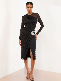 bodycon midi-jurk van mesh met lange mouwen en versierde rand*Lipsy Clearance