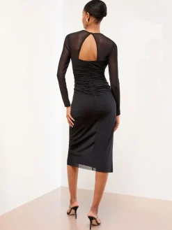 bodycon midi-jurk van mesh met lange mouwen en versierde rand*Lipsy Clearance