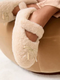 Borg Mary Jane with Bow Detail Slippers*Lipsy Hot