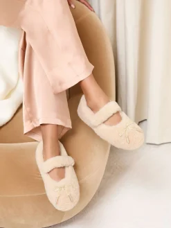 Borg Mary Jane with Bow Detail Slippers*Lipsy Hot