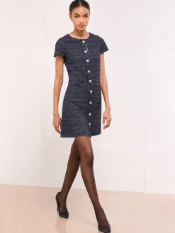 Boucle Button Through Short Sleeve Shift Dress*Lipsy Outlet