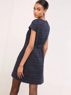 Boucle Button Through Short Sleeve Shift Dress*Lipsy Outlet