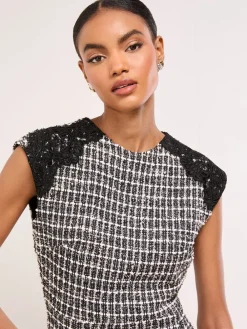 Boucle Lace Trim Short Sleeve Mini Dress*Lipsy Discount