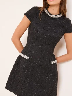Boucle Pearl Trim High Neck Mini Dress*Lipsy Best
