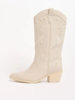 Bridal Pearl Embellished Mid Calf Western Boots*Lipsy Online