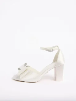 Bridal Satin Embellished Bow Mid Block Heeled Sandal*Lipsy