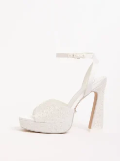 Bridal Satin Pearl Embellished High Platform Block Heeled Sandals*Lipsy New