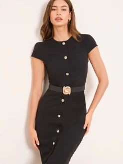 Cap Sleeve Button Through Belted Bodycon Midi Dress*Lipsy Hot