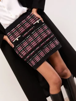 Checked Boucle Trim Detail Knitted Mini Skirt*Lipsy Sale