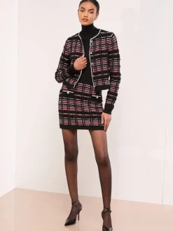 Checked Boucle Trim Detail Knitted Mini Skirt*Lipsy Sale