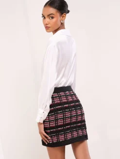 Checked Boucle Trim Detail Knitted Mini Skirt*Lipsy Sale
