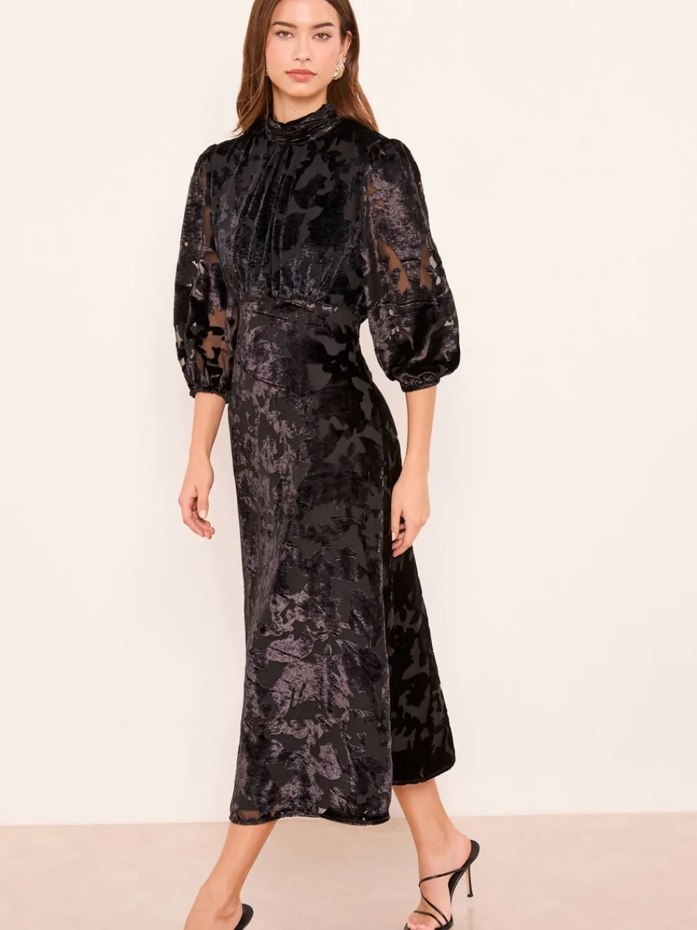 Devore Velvet Puff Sleeve Midi Dress*Lipsy Best