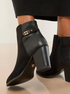 Faux Leather Mid Heel Almond Toe Mixed Fabric Ankle Boots*Lipsy Best