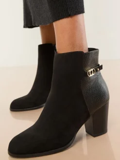 Faux Leather Mid Heel Almond Toe Mixed Fabric Ankle Boots*Lipsy Best