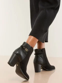 Faux Leather Mid Heel Almond Toe Mixed Fabric Ankle Boots*Lipsy Best