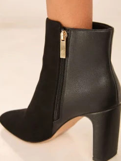 Faux Leather Mixed Material Mid Block Heeled Smart Ankle Boots*Lipsy Clearance