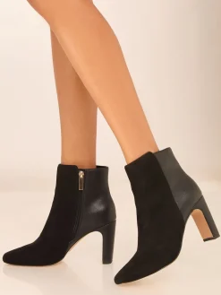 Faux Leather Mixed Material Mid Block Heeled Smart Ankle Boots*Lipsy Clearance