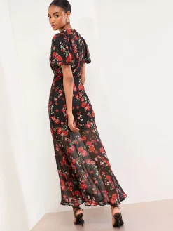 Floral Print Short Sleeve Woven Maxi Dress*Lipsy Sale