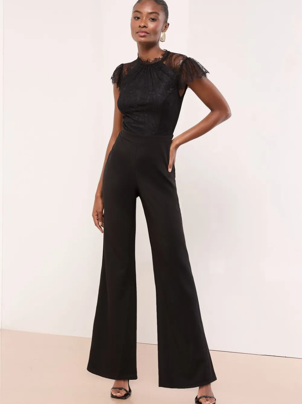 Lace High Neck Short Sleeve Jumpsuit*Lipsy New