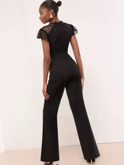 Lace High Neck Short Sleeve Jumpsuit*Lipsy New