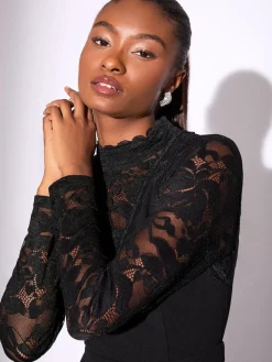 Long Sleeve Lace High Neck Jumpsuit*Lipsy