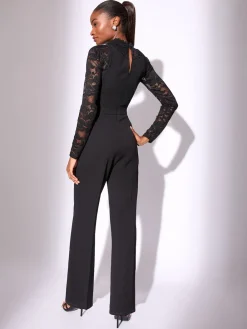 Long Sleeve Lace High Neck Jumpsuit*Lipsy