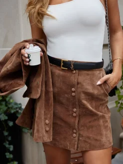 Mini Suede Double Popper Skirt*Lipsy Clearance