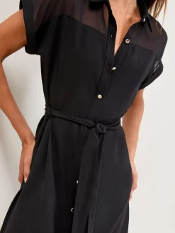 Mini-Overhemdjurk met mesh inzetstuk en ceintuur*Lipsy Online