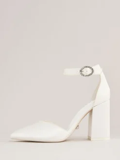 Occasion ivoorkleurige satijnen bruidspumps met halfhoge blokhak*Lipsy Online