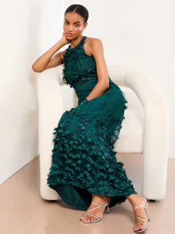 Premium 3D Bloemen Gestructureerde Halter Maxi-jurk*Lipsy Sale