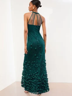 Premium 3D Bloemen Gestructureerde Halter Maxi-jurk*Lipsy Sale