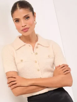 Short Sleeve Collared Knitted Cardigan Top*Lipsy Sale