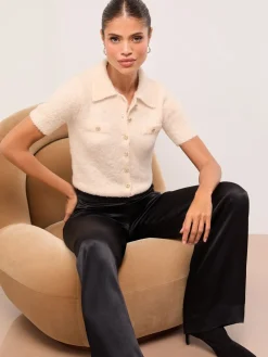 Short Sleeve Collared Knitted Cardigan Top*Lipsy Sale