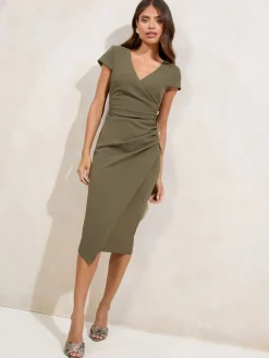 Short Sleeve Ruched Asymmetric Detail Midi Dress*Lipsy Best