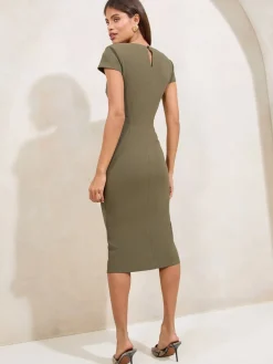 Short Sleeve Ruched Asymmetric Detail Midi Dress*Lipsy Best