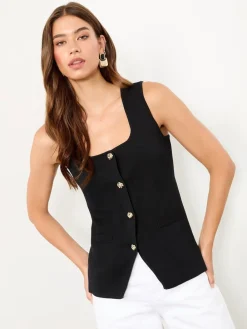 Square Neck Mock Placket Buttoned Knitted Waistcoat Top*Lipsy New