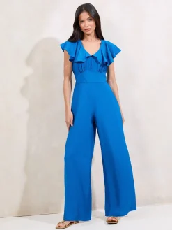 V-hals jumpsuit met ruche-details en korte mouwen*Lipsy Online