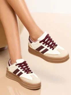 Wide Fit White and Burgundy Chunky Gum Sole Sports Trainers*Lipsy Best