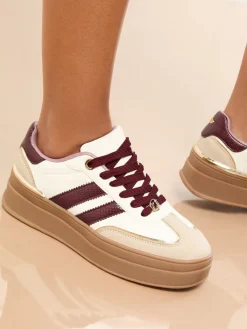 Wide Fit White and Burgundy Chunky Gum Sole Sports Trainers*Lipsy Best