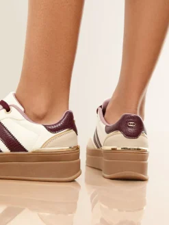 Wide Fit White and Burgundy Chunky Gum Sole Sports Trainers*Lipsy Best