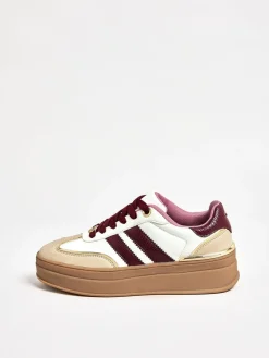 Wide Fit White and Burgundy Chunky Gum Sole Sports Trainers*Lipsy Best